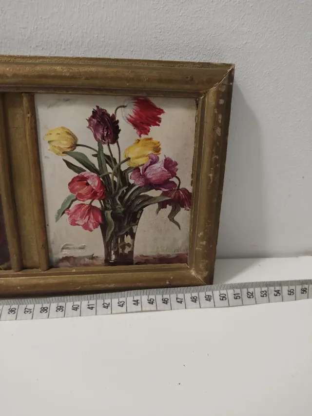 Cuadro 4 flores madera