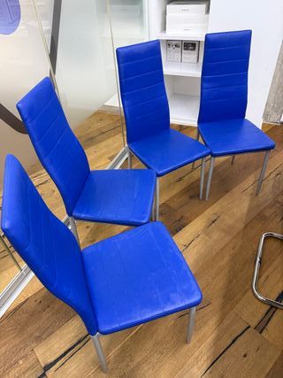 Pack 4 sillas azules tapizadas metal