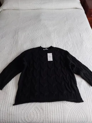 Jersey Zara Negro Punto Ochos Talla S amplia