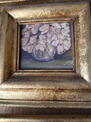 Lote 2 quadri a olio con fiori dorati