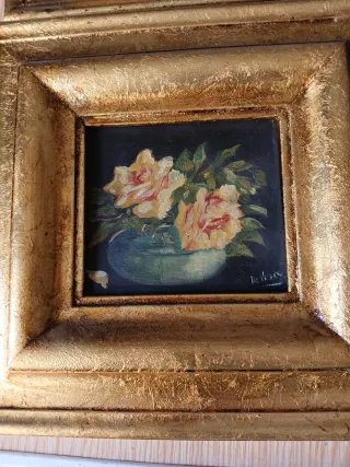 Lote 2 quadri a olio con fiori dorati