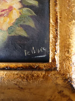 Lote 2 quadri a olio con fiori dorati