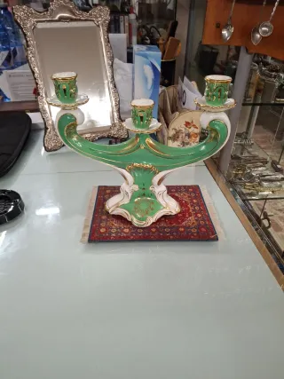 Candelabro Manises 3 velas porcelana