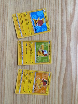 3 Cartas Pokémon Pikachu de Ash