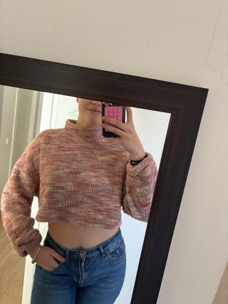 Jersey crop top rosa multicolor talla S