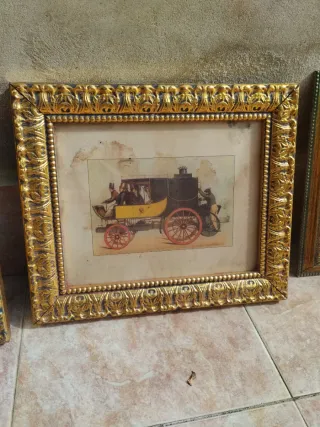 3 Cuadros Antiguos Madera Dorada. Medidas 37x33