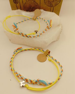 2 Juegos Pulseras BFF9 Cruz Amarillo y Turquesa