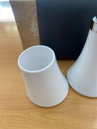 Dosificador jabón y portacepillos blanco