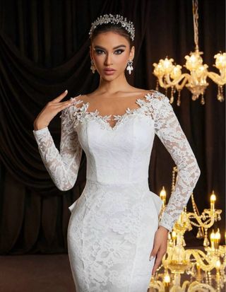 Vestido de Novia Encaje Floral Manga Larga