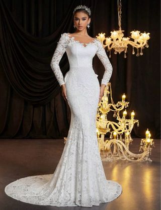 Vestido de Novia Encaje Floral Manga Larga