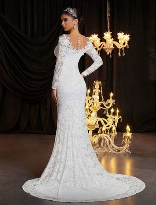 Vestido de Novia Encaje Floral Manga Larga