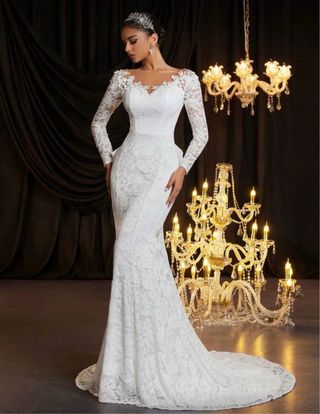 Vestido de Novia Encaje Floral Manga Larga