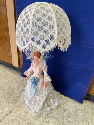 Lámpara Muñeca Vintage Novia Encaje Blanco