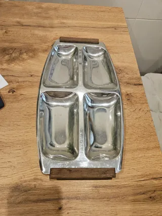 Bandeja Aperitivos Acero Vintage Madera