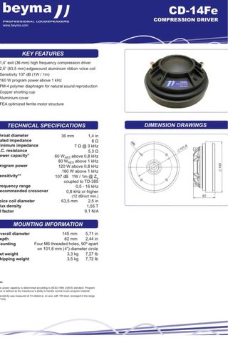 Motor Agudos Beyma CD14FE Compression Driver