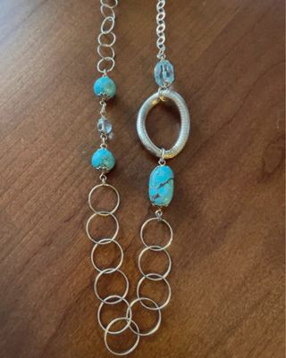 Collana lunga argento 925 turchese cristalli