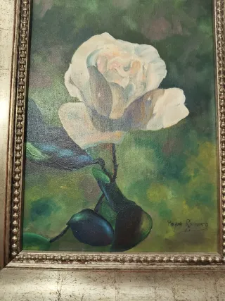 Cuadro al óleo de rosa blanca