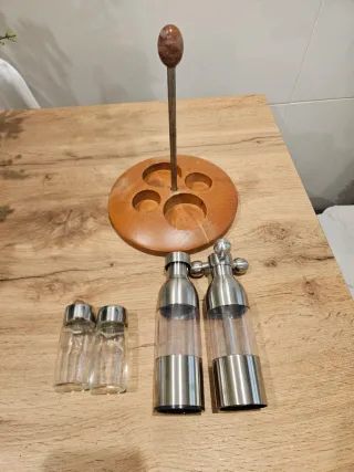 Juego aliño acero y madera