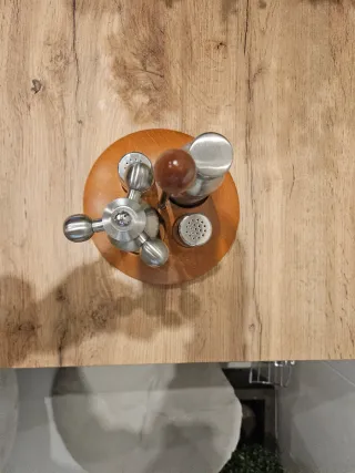 Juego aliño acero y madera