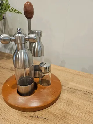 Juego aliño acero y madera