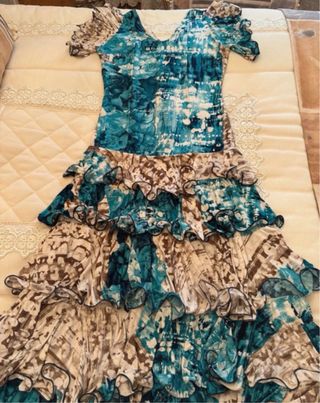 Vestido Flamenca Estampado Azul y Blanco