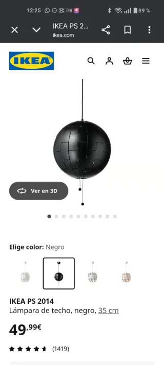 Lámpara Techo Ikea PS 2014 Negra