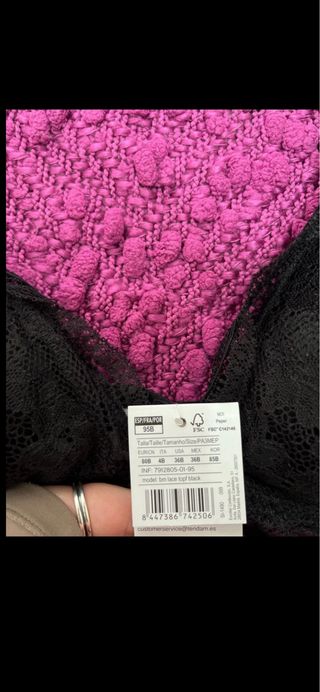 Sujetador Women Secret Negro Talla 95B Nuevo