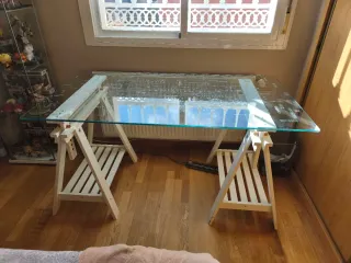 Mesa escritorio 1.5 cm x 89 cm Cristal y madera.