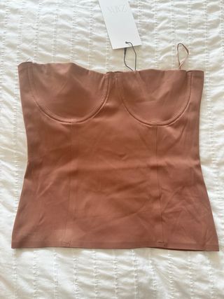 Top palabra de honor Zara marrón mujer