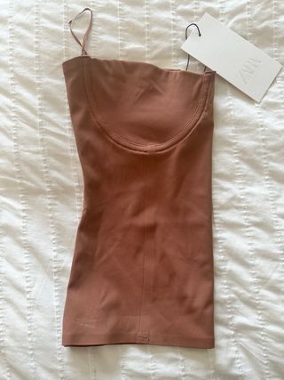 Top palabra de honor Zara marrón mujer