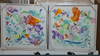 Set di 2 quadri astratti multicolore