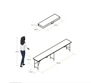 Banco plegable portátil New Koln de 180x28x43 cm