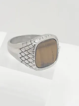 Anillo acero quirúrgico piedra natural ojo tigre