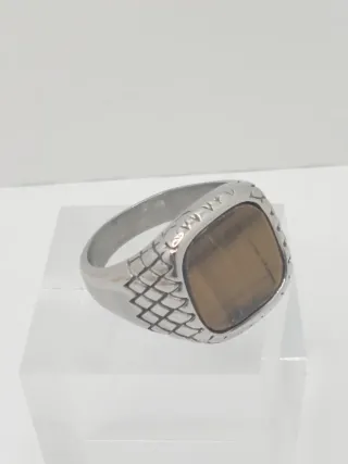 Anillo acero quirúrgico piedra natural ojo tigre