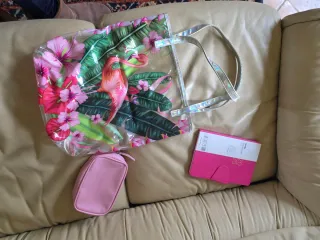 Borsa trasparente con fenicotteri e fiori Pocket