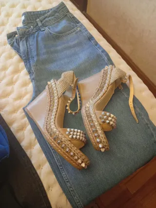 Sandalias Christian Lauboutin Cuña Paris