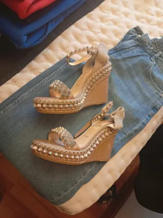 Sandalias Christian Lauboutin Cuña Paris