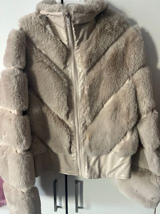 Chaqueta Beige Piel Sintética y Borrego