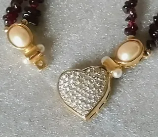 Collana vero granato vere perle di fiume anni 70