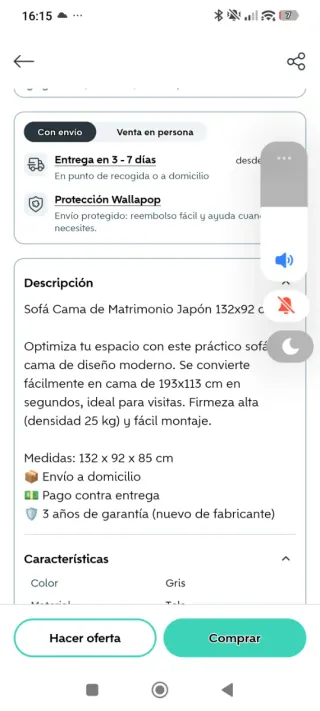 Sofá cama gris poco uso