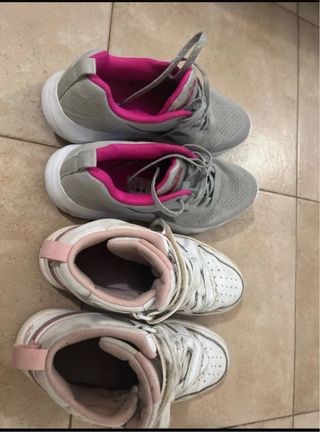 Set 2 paia scarpe grigie, rosa, bianche