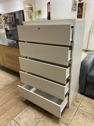 Cómoda 5 Cajones Blanca con Llave Nueva