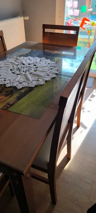 Mesa comedor madera y cristal 6 sillas