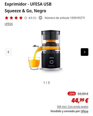 Exprimidor Ufesa Squeeze & Go USB