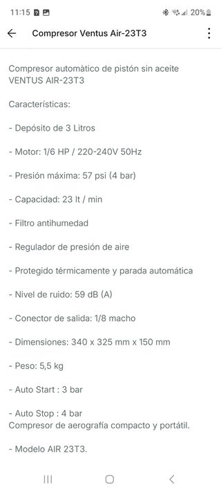 Compresor Air-23T3 para aerógrafo