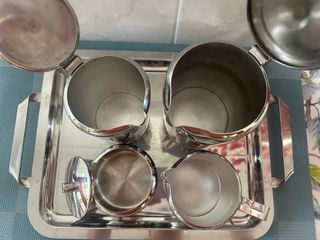 Juego de café metálico años 70 acero inoxidable