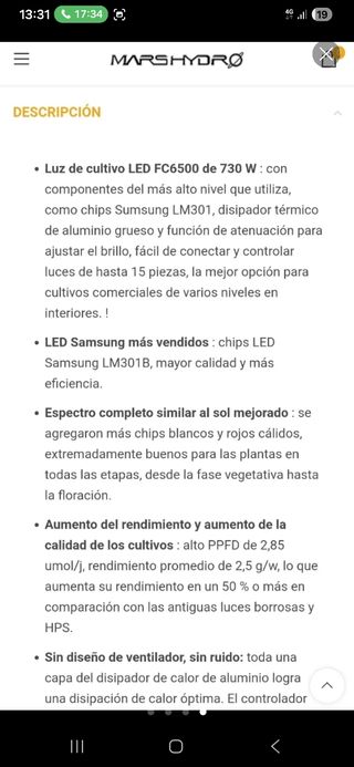 Luz LED Mars Hydro FC6500 Cultivo Indoor