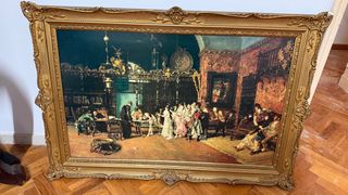 Cuadro clásico marco dorado escena época