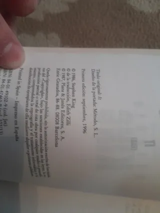 Libro IT de Stephen King 1996