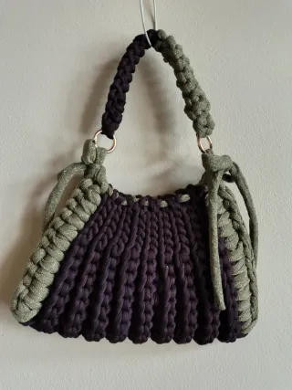 Mini borsa fatta a mano marrone e verde oro